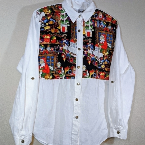 Santa's Workshop Vintage Button Down Long Sleeve Blouse - Picture 8 of 8